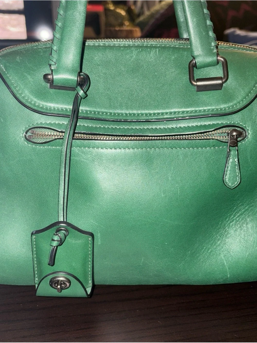 Green Leather Top-Handle Satchel - Women Bags
